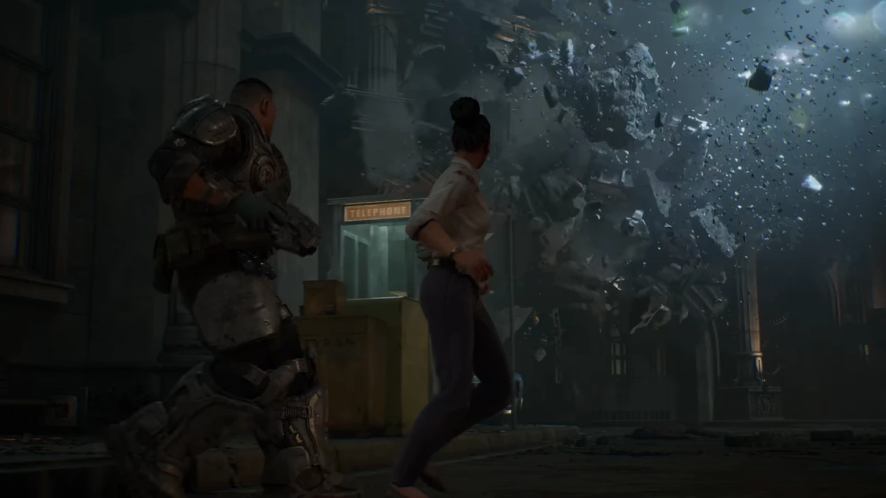 Civilians flee through Kalona as the Locust emerge — official gameplay footage (Xbox Game Studios / The Coalition)