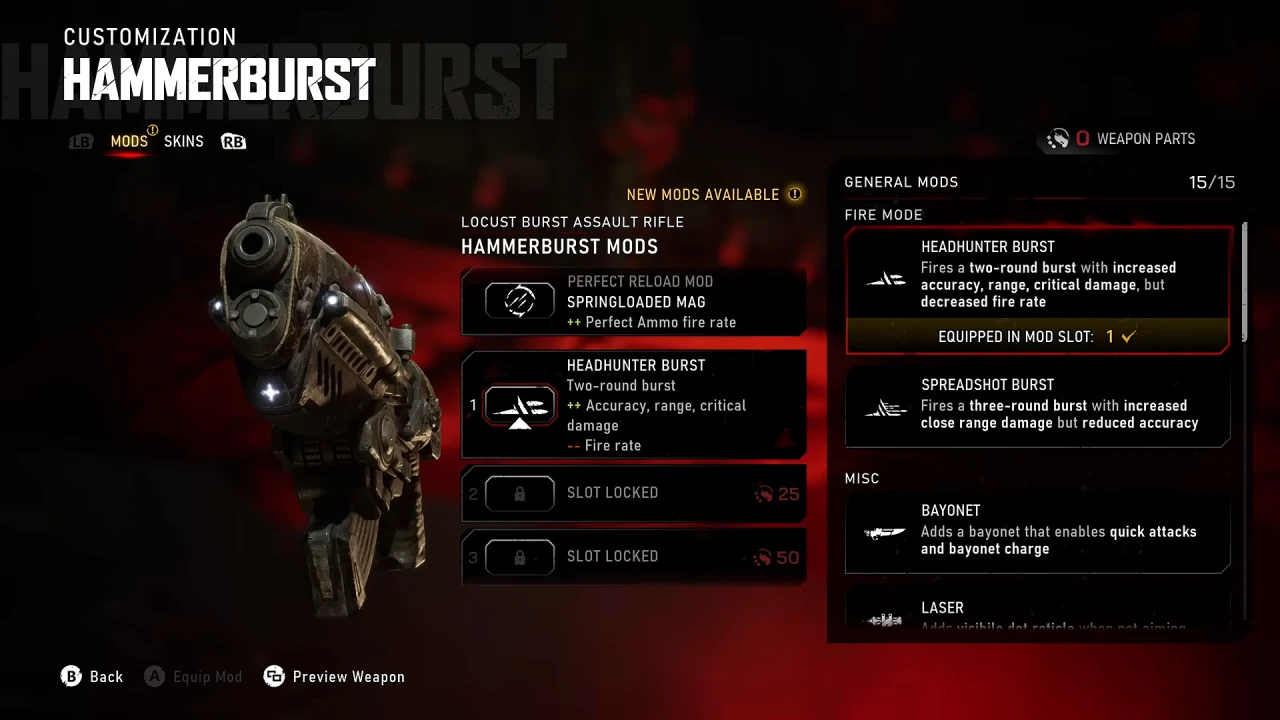 The weapon mod interface in E-Day — official developer overview footage (Xbox Game Studios / The Coalition)